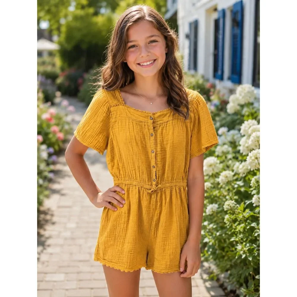Girl's Goldenrod Yellow Old Navy Romper XL Gauzy Summer Spring Lightweight